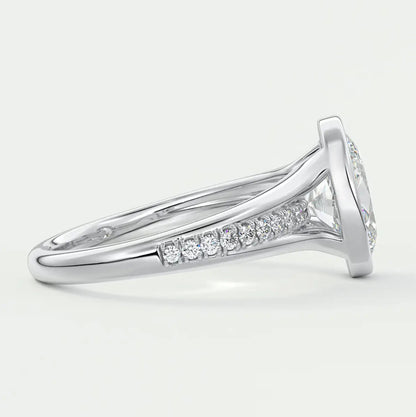 Custom made neriah oval bezel set engagement ring | split shank | diamond lab