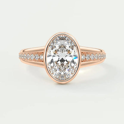 Custom made neriah oval bezel set engagement ring | split shank | diamond lab