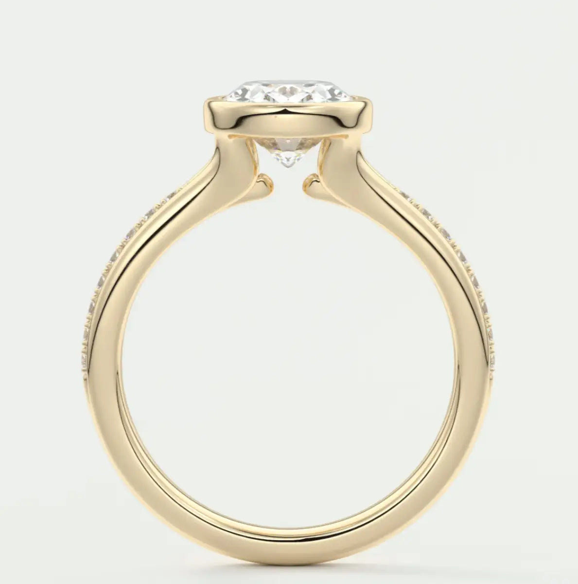Custom made neriah oval bezel set engagement ring | split shank | diamond lab