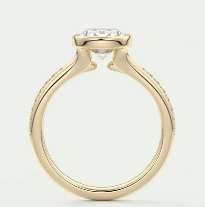 Custom made neriah oval bezel set engagement ring | split shank | diamond lab
