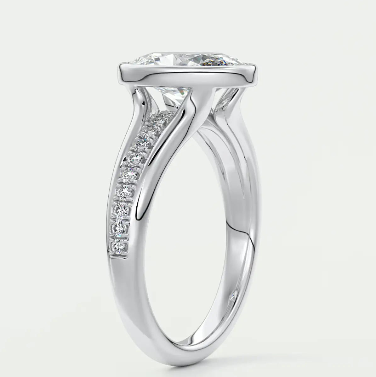 Custom made neriah oval bezel set engagement ring | split shank | diamond lab