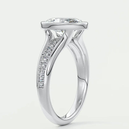 Custom made neriah oval bezel set engagement ring | split shank | diamond lab