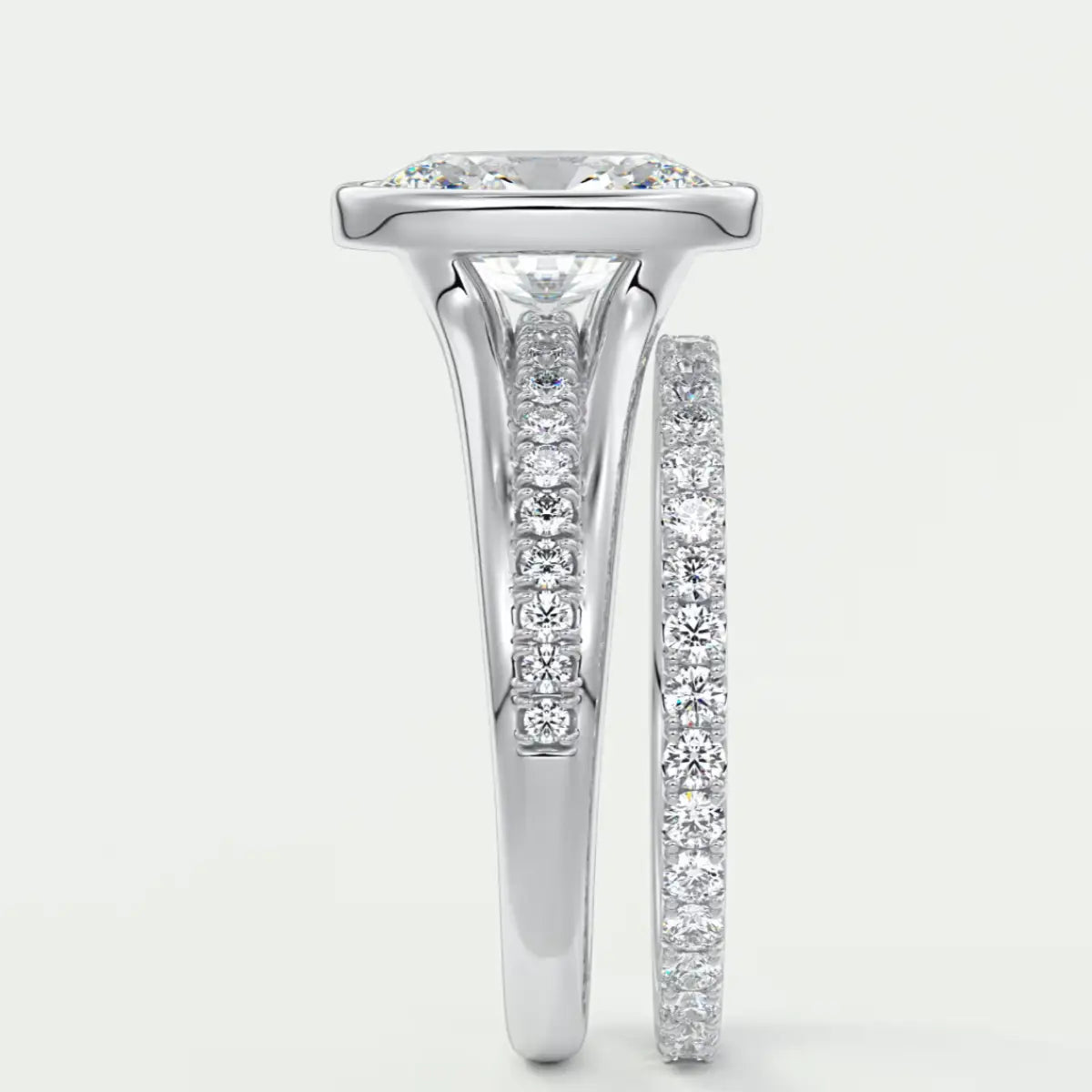 Custom made neriah oval bezel set engagement ring | split shank | diamond lab