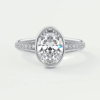 Custom made neriah oval bezel set engagement ring | split shank | diamond lab