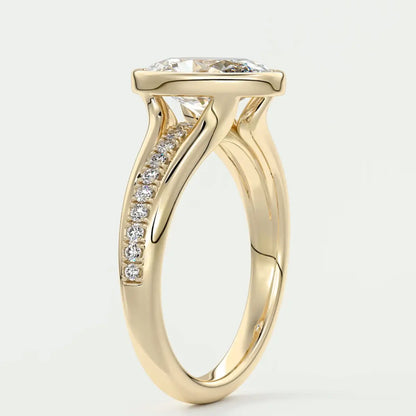 Custom made neriah oval bezel set engagement ring | split shank | diamond lab
