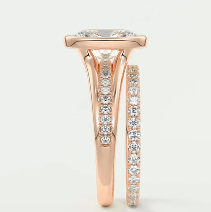 Custom made neriah oval bezel set engagement ring | split shank | diamond lab