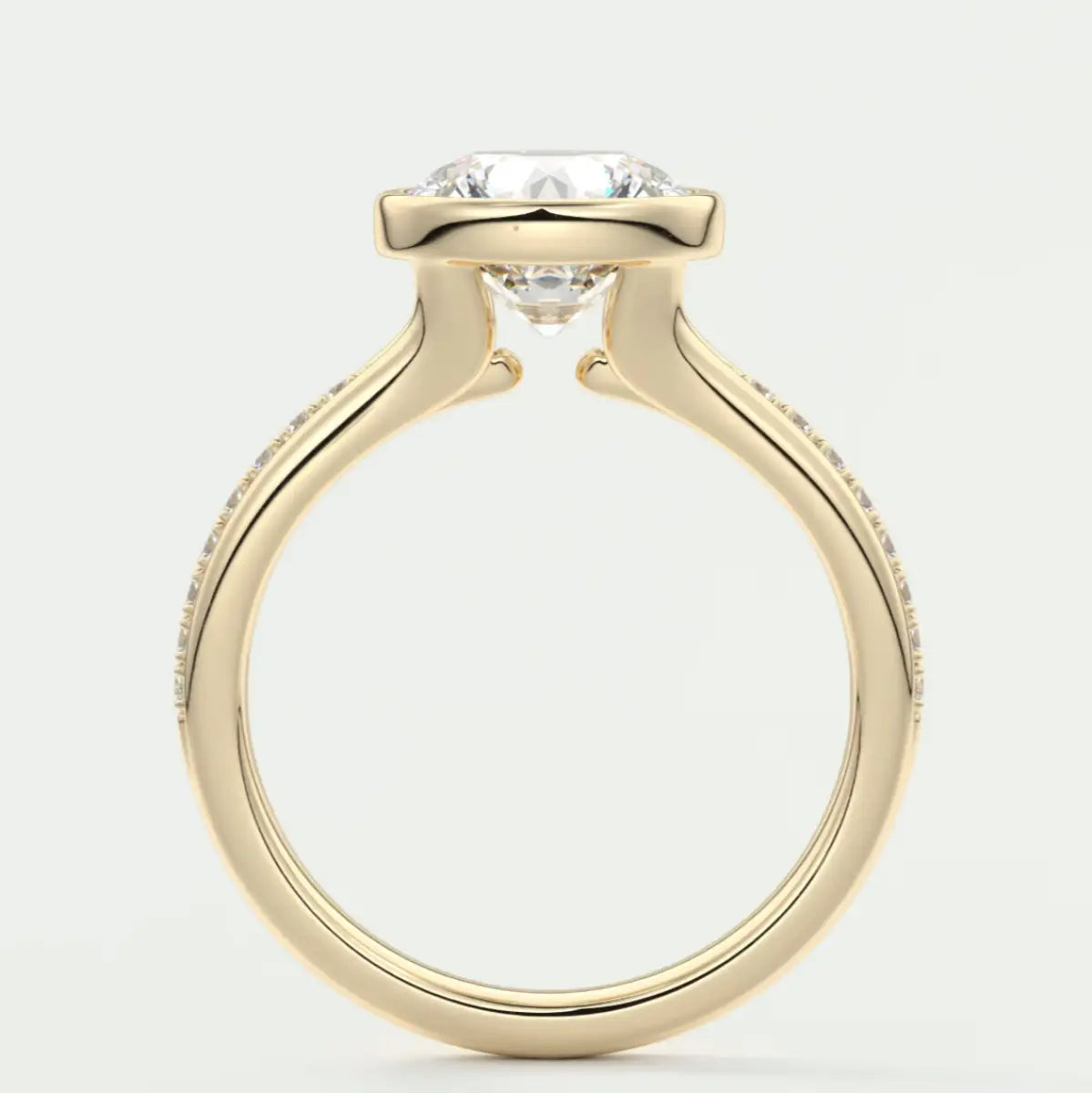Custom made neriah round bezel engagement ring | split shank design | diamond lab