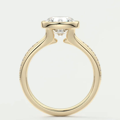 Custom made neriah round bezel engagement ring | split shank design | diamond lab