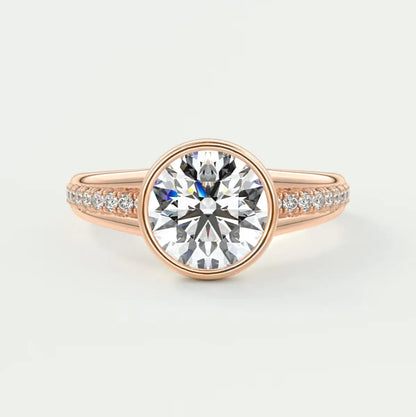 Custom made neriah round bezel engagement ring | split shank design | diamond lab