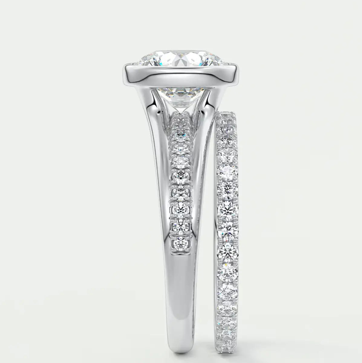 Custom made neriah round bezel engagement ring | split shank design | diamond lab