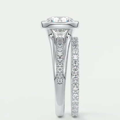 Custom made neriah round bezel engagement ring | split shank design | diamond lab