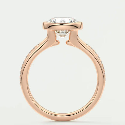 Custom made neriah round bezel engagement ring | split shank design | diamond lab
