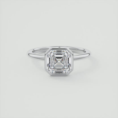Véda Asscher Bezel Engagement Ring – Lab Diamond or Moissanite