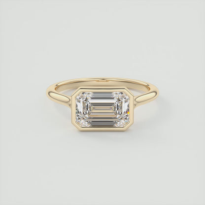 Aeris East-West Emerald Bezel Engagement Ring – Lab Diamond or Moissanite