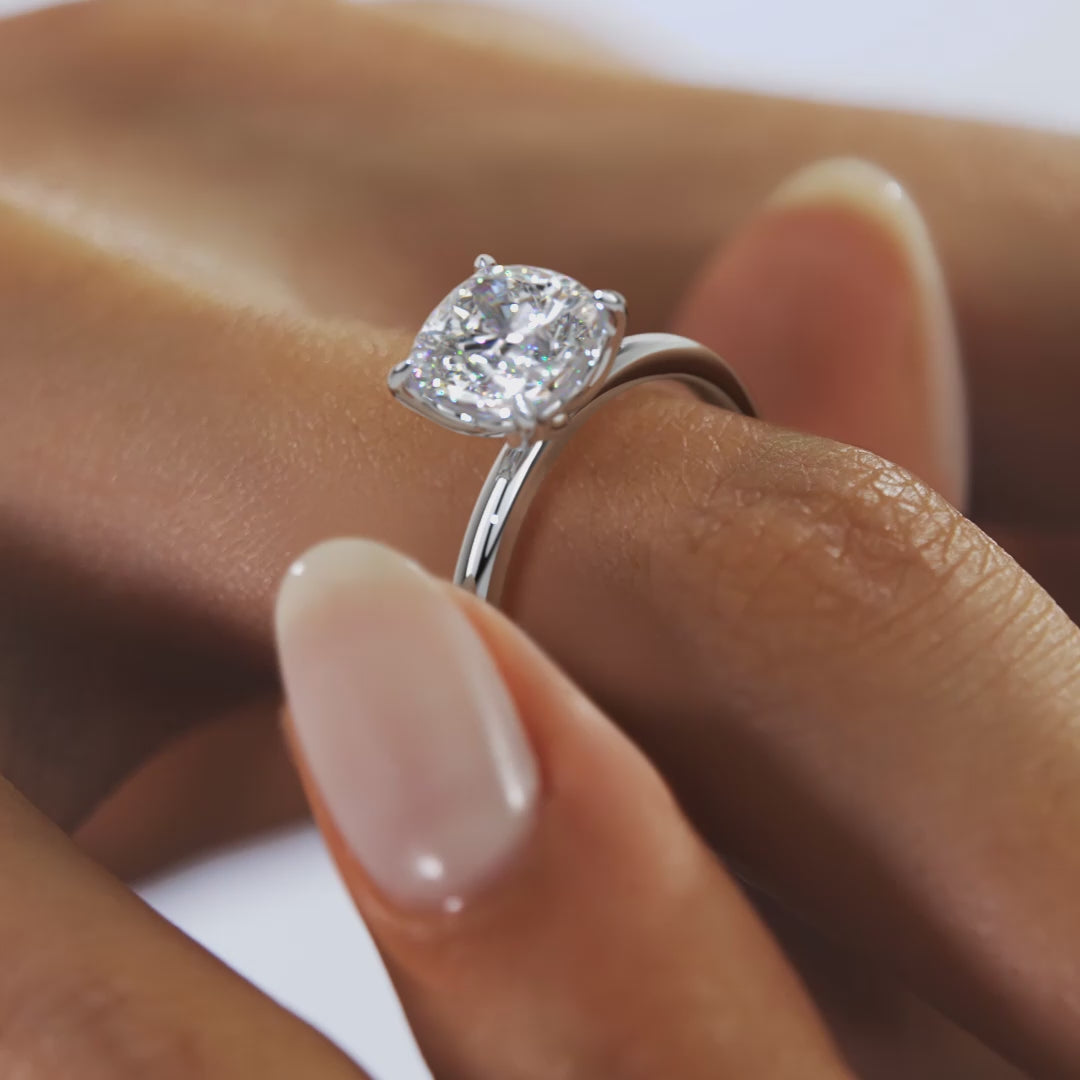 Celestia Cushion Solitaire Ring – Lab Diamond or Moissanite
