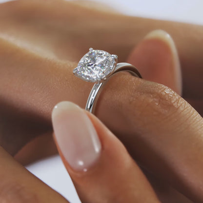 Celestia Cushion Solitaire Ring – Lab Diamond or Moissanite