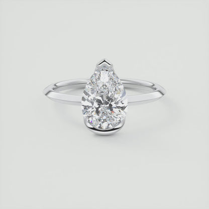 Solara Pear Half Bezel Ring – Lab Diamond or Moissanite