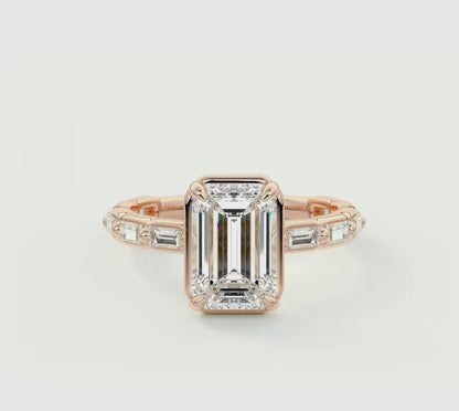 Isadora Emerald Bezel Baguette Engagement Ring