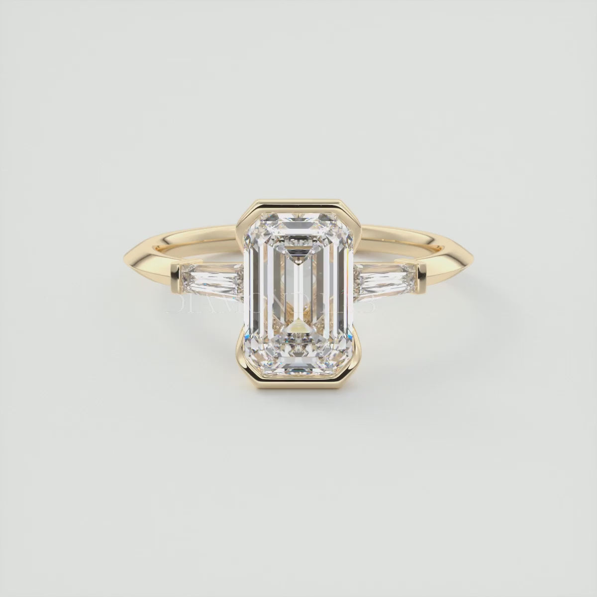 Solara Baguette Emerald Three-Stone Engagement Ring