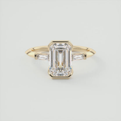 Solara Baguette Emerald Three-Stone Engagement Ring