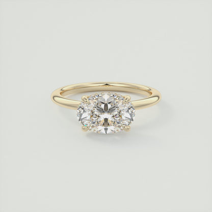 Celestia East-West Oval Hidden Halo Ring – Lab Diamond or Moissanite