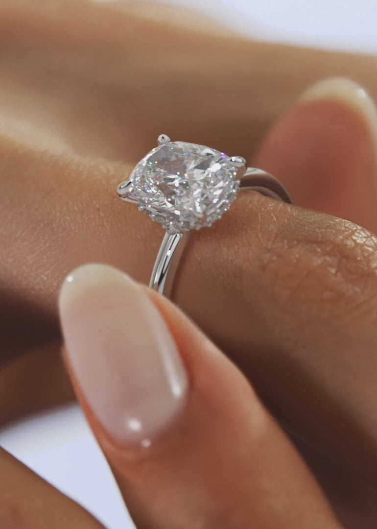 Aurora Elongated Cushion Hidden Halo Engagement Ring