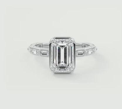 Isadora Emerald Bezel Baguette Engagement Ring