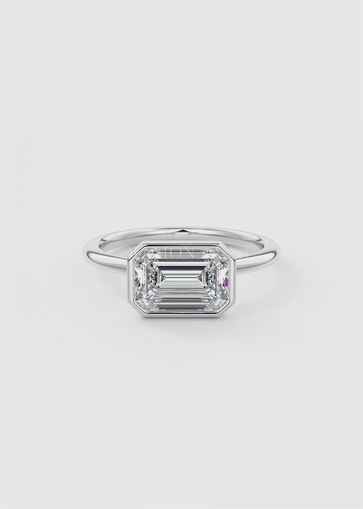 Véda East-West Emerald Bezel Engagement Ring – Lab Diamond or Moissanite
