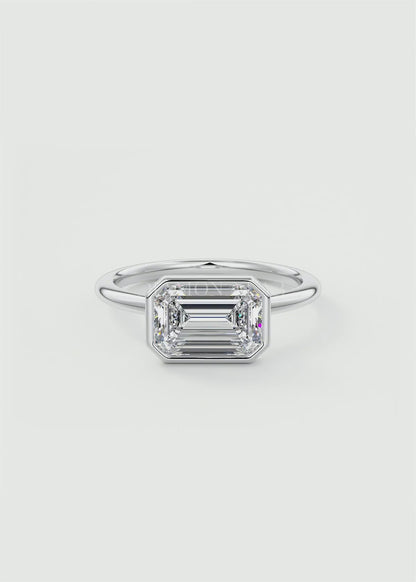 Véda East-West Emerald Bezel Engagement Ring – Lab Diamond or Moissanite