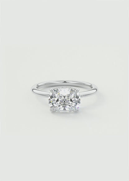 Celestia East-West Elongated Cushion Hidden Halo Ring – Lab Diamond or Moissanite