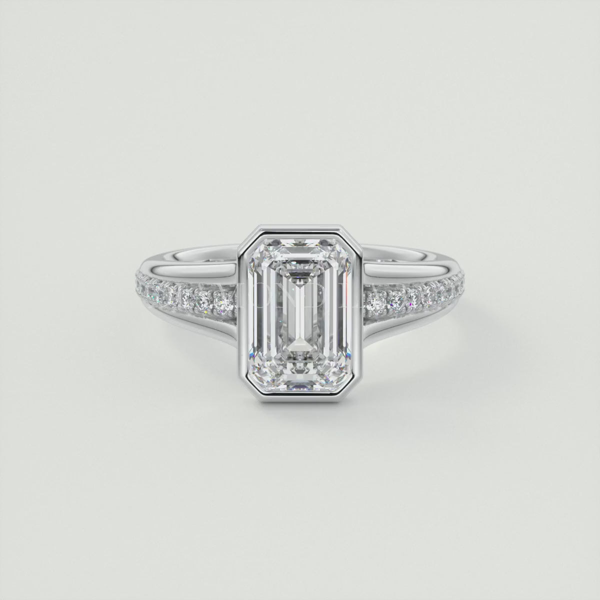 Neriah Emerald Bezel Set Split Shank Engagement Ring