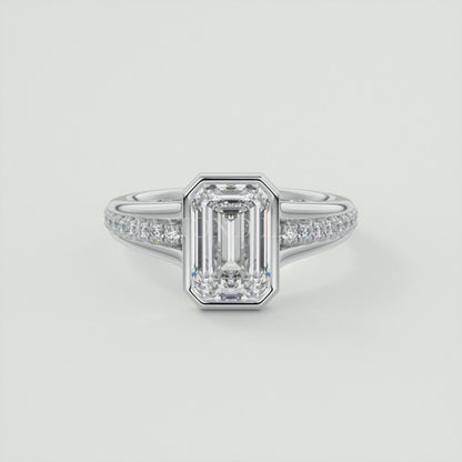 Neriah Emerald Bezel Set Split Shank Engagement Ring