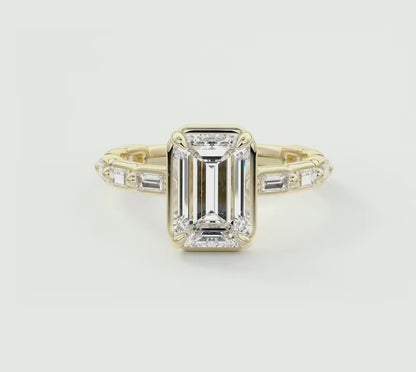 Isadora Emerald Bezel Baguette Engagement Ring