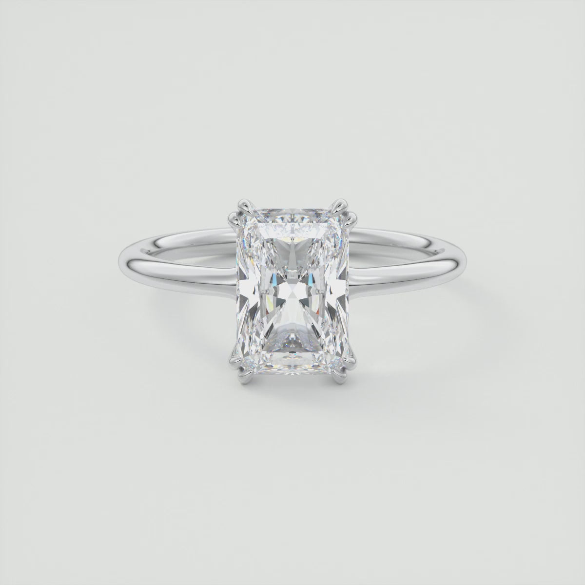 Aura Glide Radiant Double Prong Solitaire Ring – Lab Diamond or Moissanite