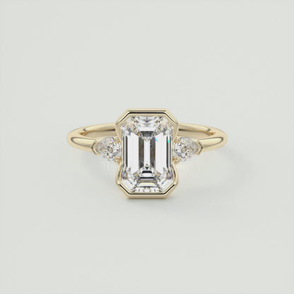 Solara Emerald Half Bezel Three-Stone Engagement Ring