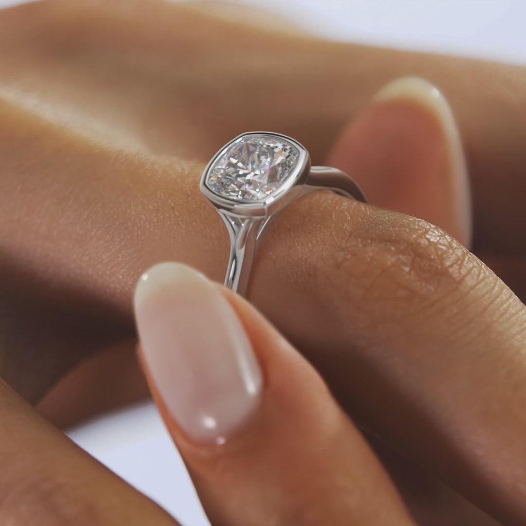 Aeris Cushion Bezel Engagement Ring – Lab Diamond or Moissanite