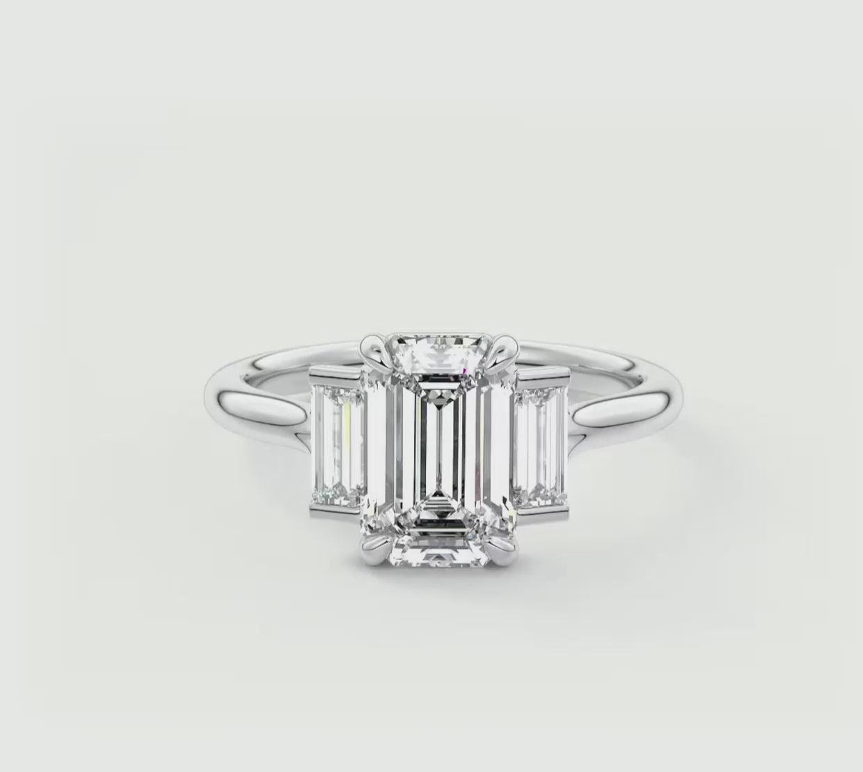 Aureline Emerald Baguette Trilogy Engagement Ring