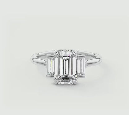 Aureline Emerald Baguette Trilogy Engagement Ring