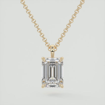 Celestine Emerald Prong Set Pendant Necklace – Lab-Grown Diamond or Moissanite