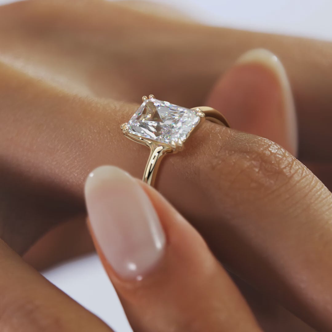 Aura Glide Radiant Double Prong Solitaire Ring – Lab Diamond or Moissanite