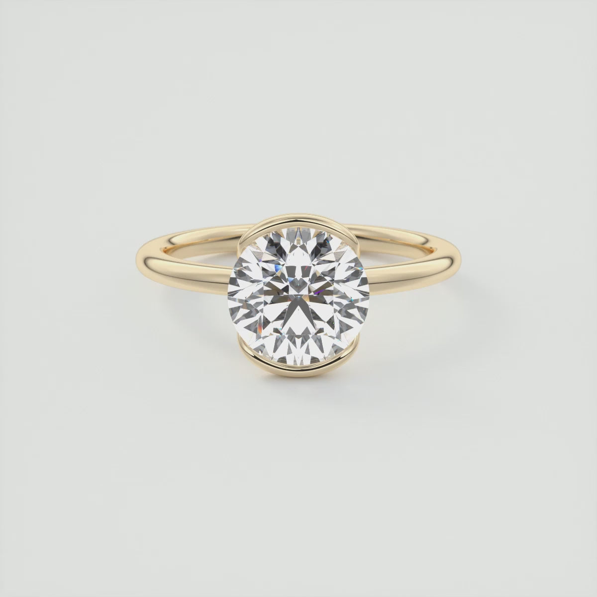 Solara Round Half Bezel Ring – Lab Diamond or Moissanite