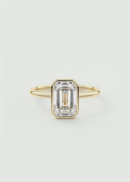 Véda Emerald Bezel Engagement Ring – Lab Diamond or Moissanite