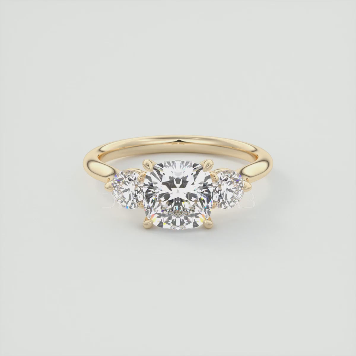 Aveline Cushion Cathedral Three-Stone Engagement Ring