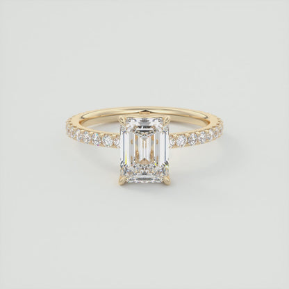 Elara Emerald Pavé Engagement Ring – Lab Diamond or Moissanite