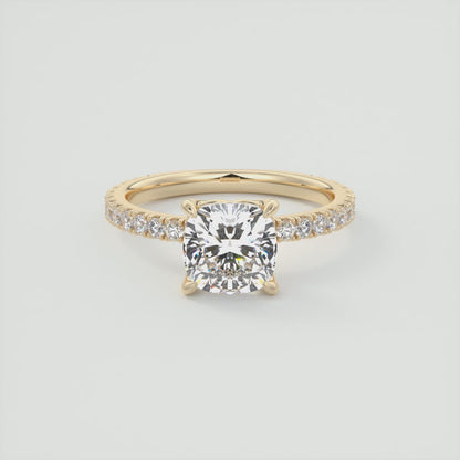 Elara Cushion Pavé Engagement Ring – Lab Diamond or Moissanite