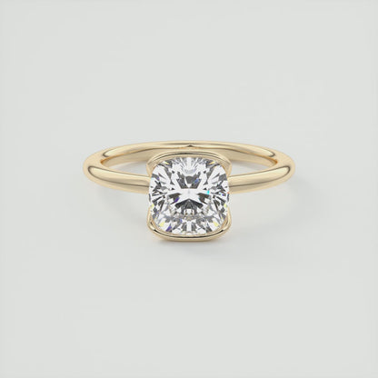 Solara Cushion Half Bezel Ring – Lab Diamond or Moissanite