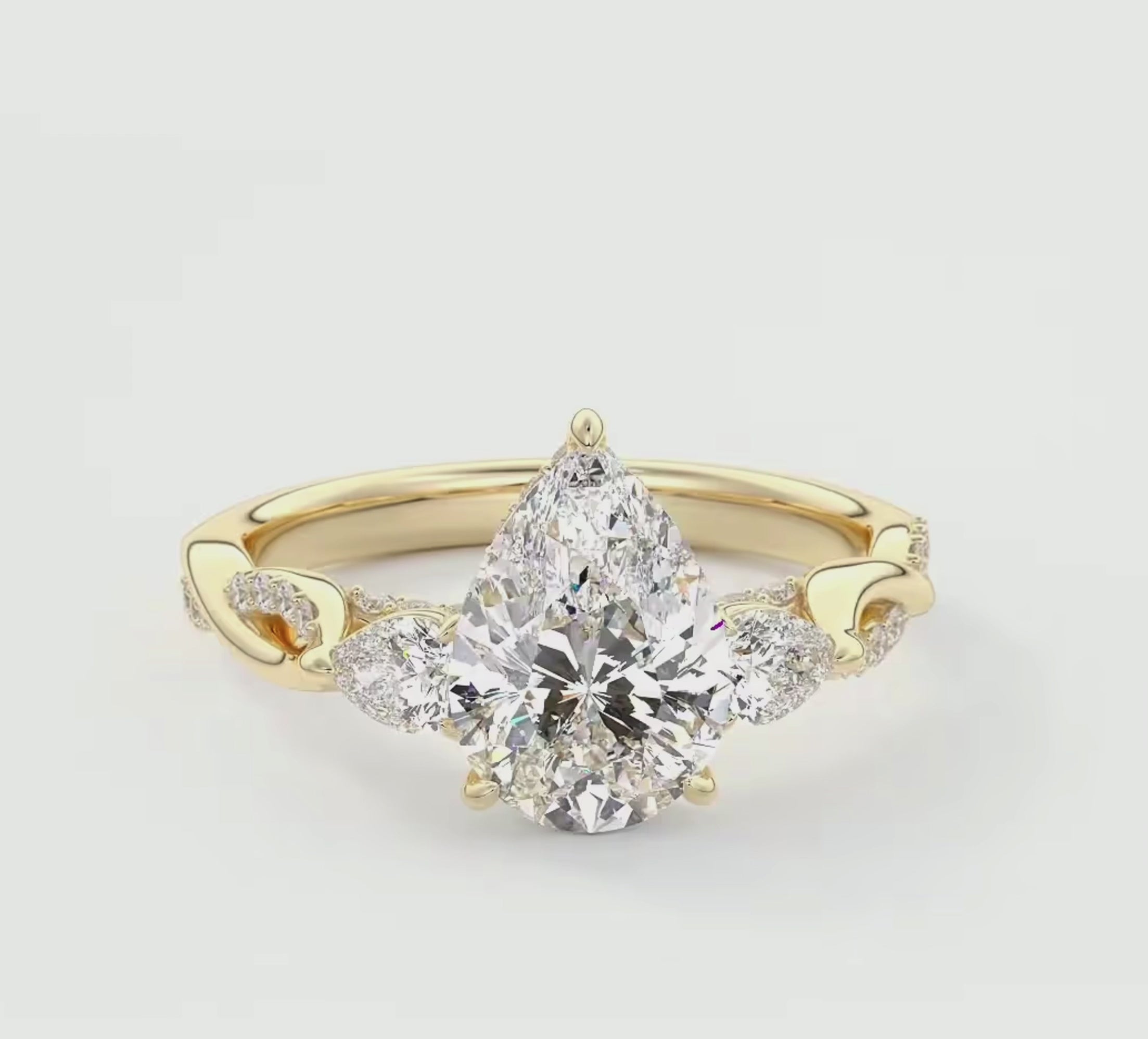 Florielle Pear Trilogy Pave Engagement Ring