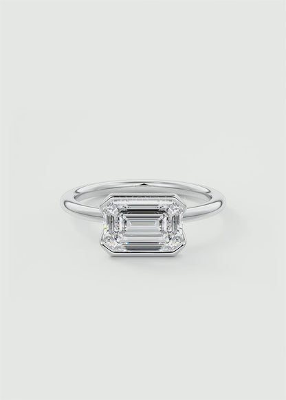 Solara East-West Emerald Half Bezel Ring – Lab Diamond or Moissanite
