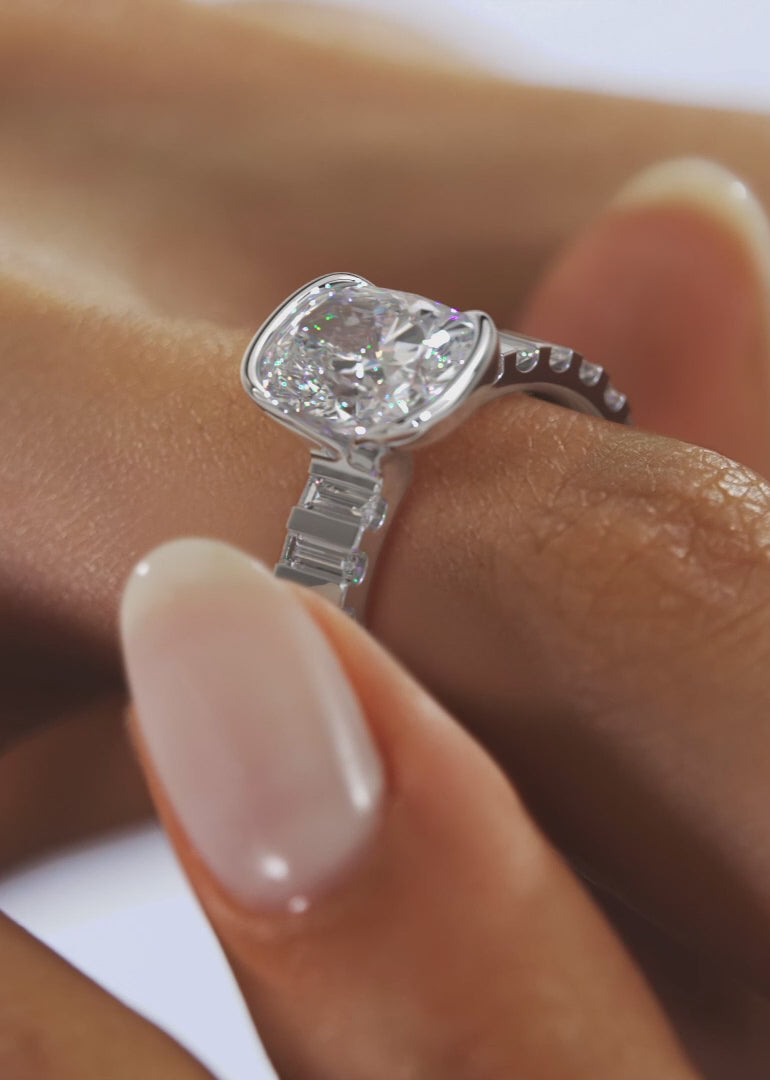Solara Grande Elongated Cushion Half-Bezel Engagement Ring