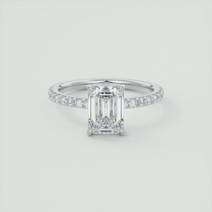 Elara Emerald Pavé Engagement Ring – Lab Diamond or Moissanite